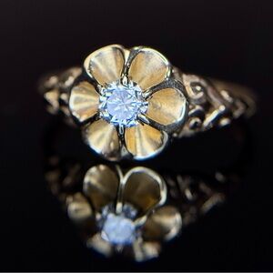 Yellow Gold Victorian Style Diamond Floral Ring